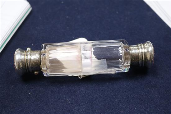 A Victorian double-ended glass scent bottle with makers mark for George Brace, the engraved mounts set with coral beads